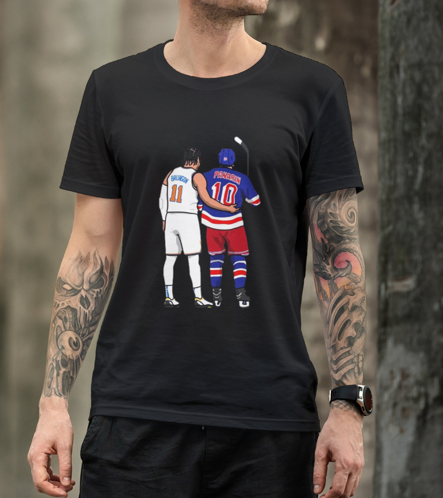 Jalen Brunson Artemi Panarin 2024 Crossover Collaboration Hockey Basketball T-Shirt