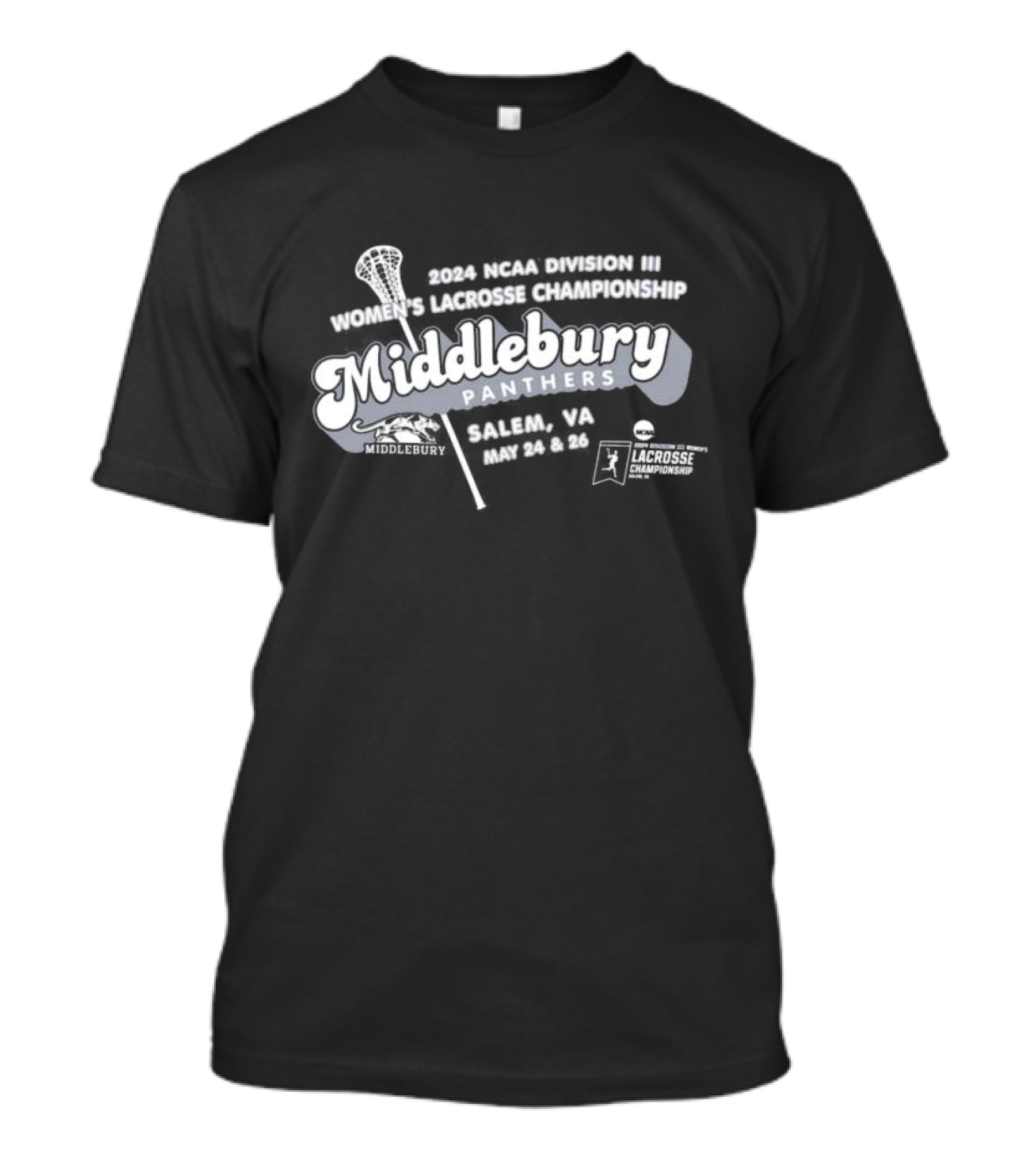 Middlebury Panthers 2024 NCAA Division III Women’s Lacrosse Championship Salem VA May 24 26 T-Shirt