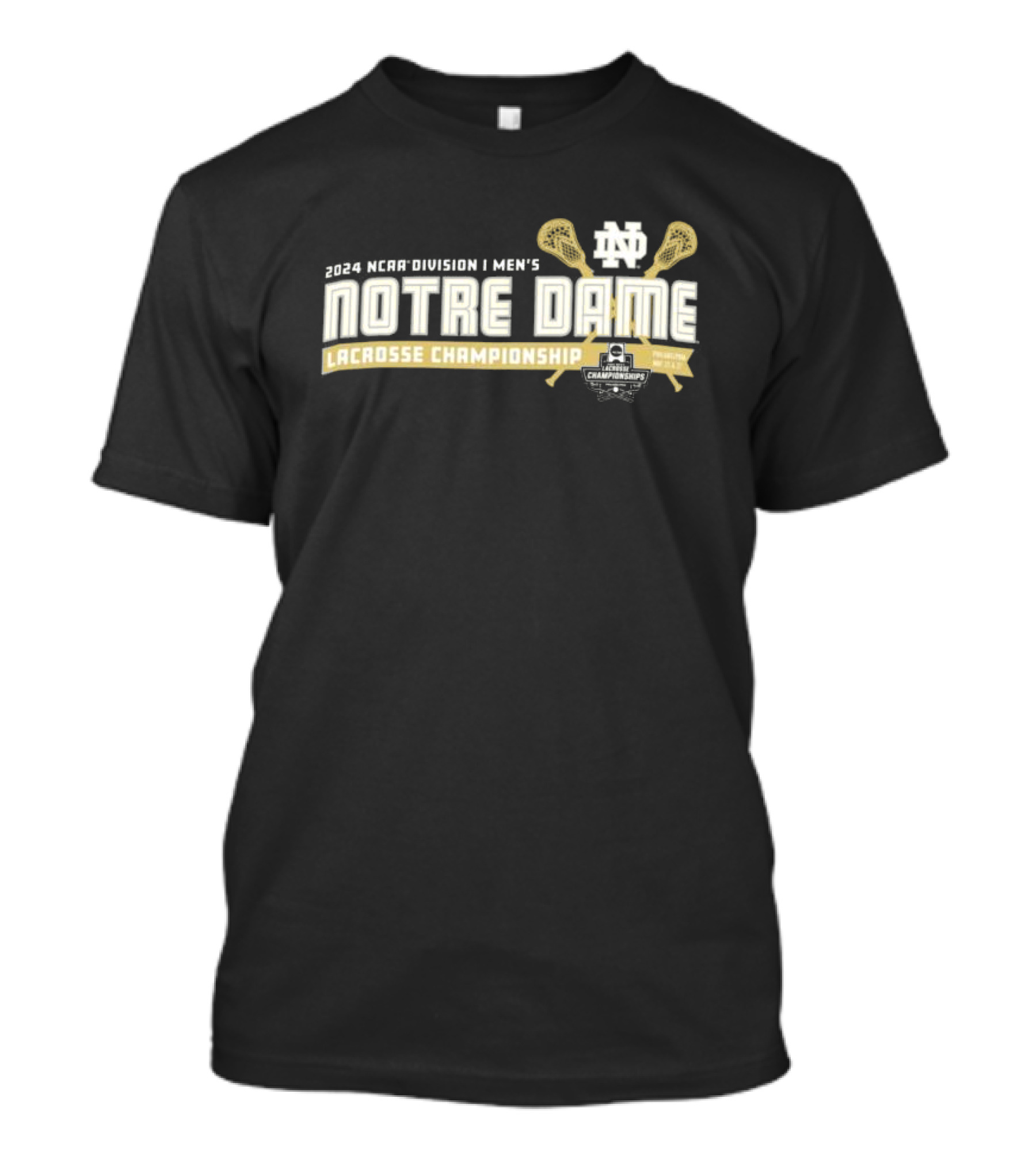 Notre Dame 2024 NCAA Division I Men's Lacrosse Championship ND Logo Lacrosse Sticks T-Shirt