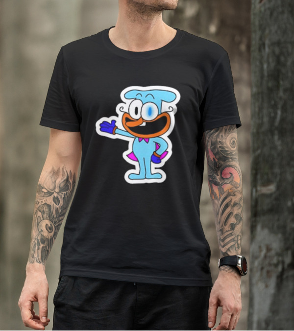 Robby1iscool The Doise Blue Cartoon Character With Orange Mouth And Purple Cape T-Shirt