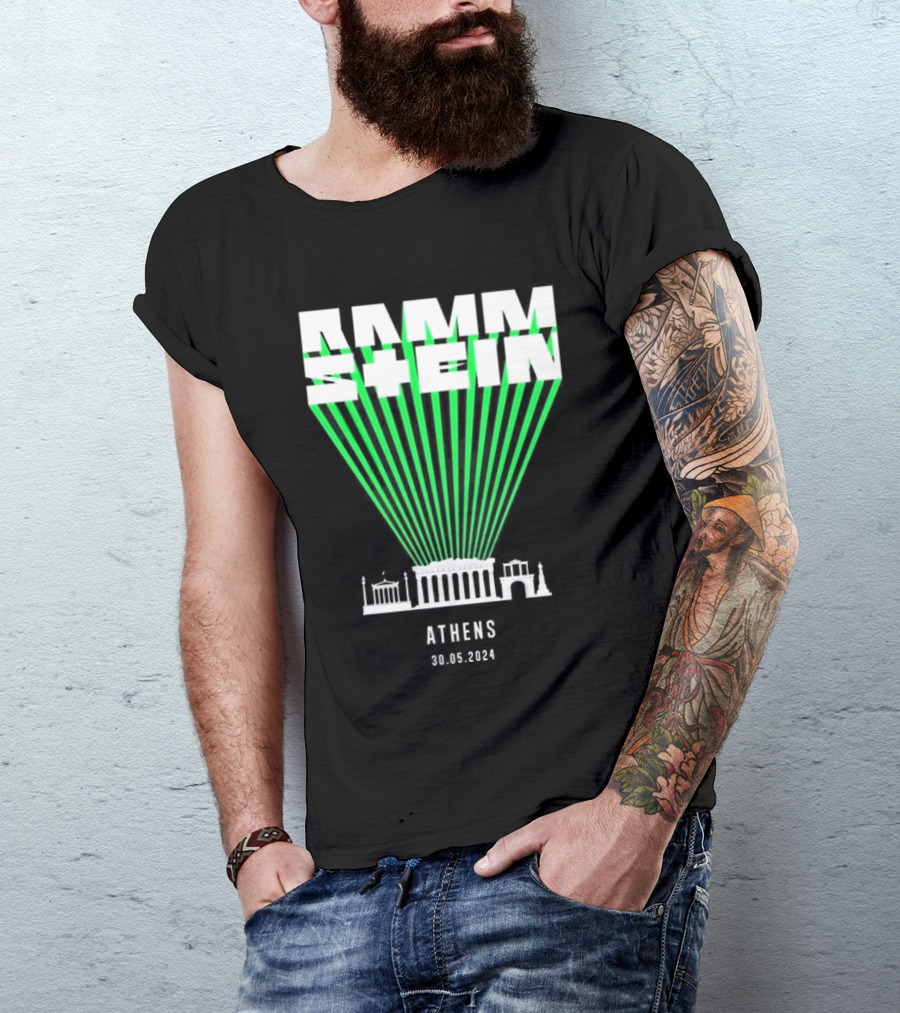 Rammstein Live Athens Concert 30.05.2024 With Iconic Green Laser And Ancient Greek Architecture T-Shirt