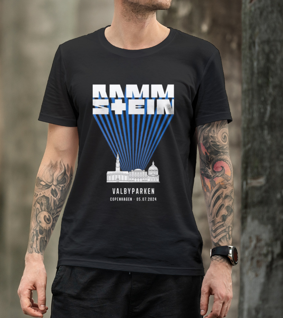 Rammstein Valbyparken Copenhagen 05.07.2024 Concert Graphic With Copenhagen Skyline T-Shirt