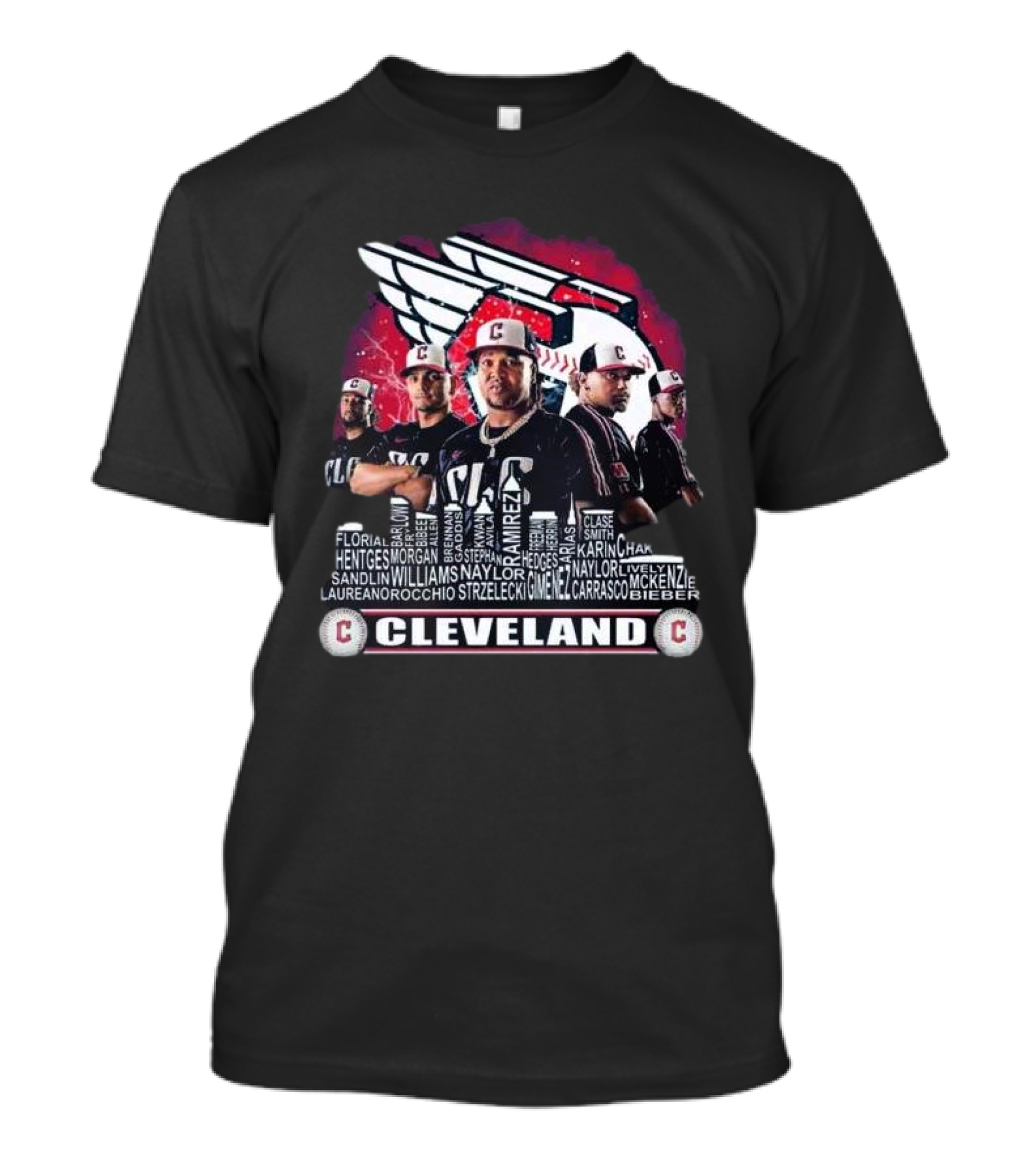 Cleveland Guardians Baseball Team 2024 Skyline Roster With Players And Guardians Wing T-Shirt