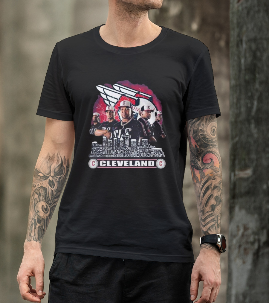Cleveland Guardians Baseball Team 2024 Skyline Roster With Players And Guardians Wing T-Shirt