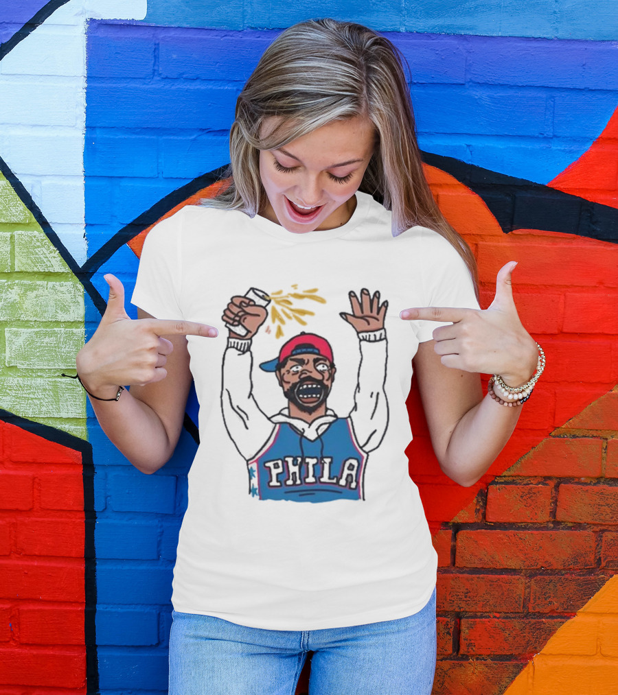 Phillygoat Phila Sixers Fan With Spray Can And Raised Hand T-Shirt