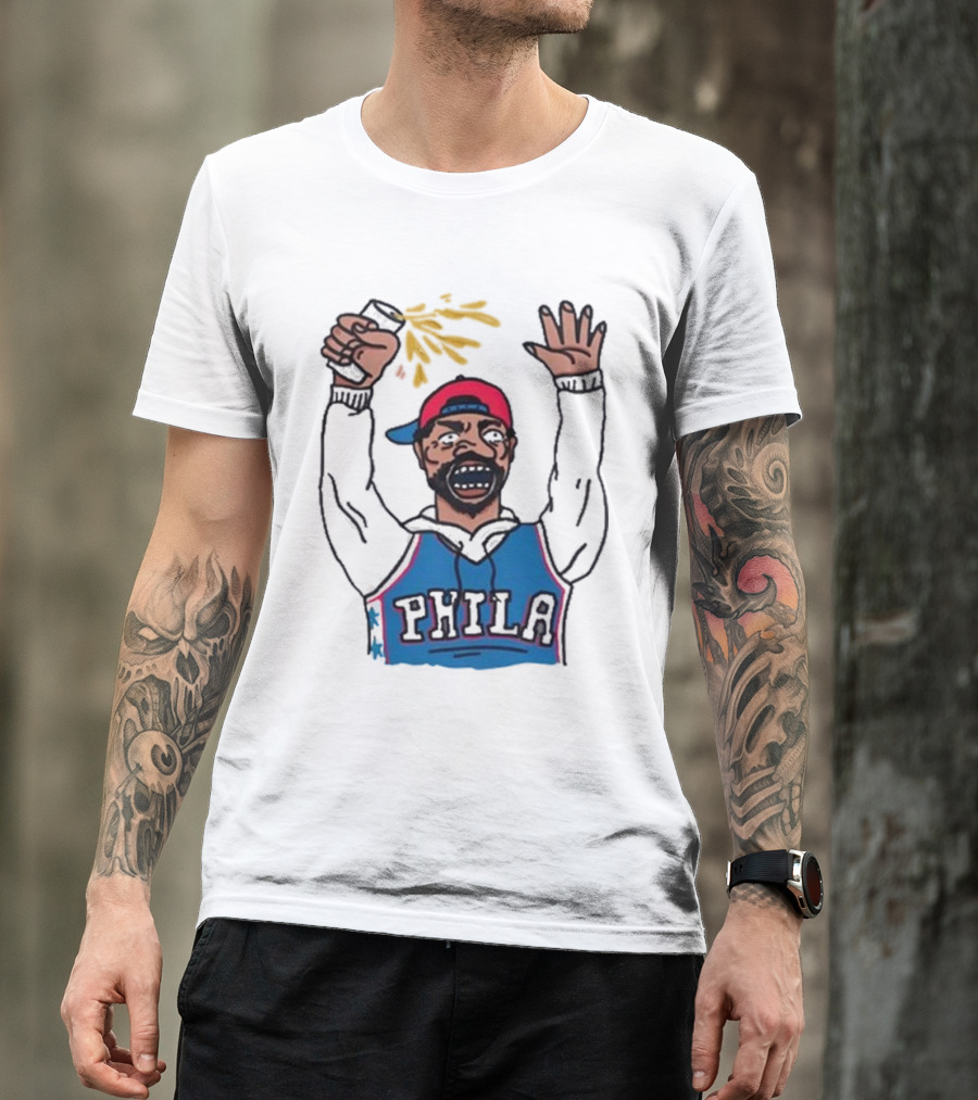 Phillygoat Phila Sixers Fan With Spray Can And Raised Hand T-Shirt