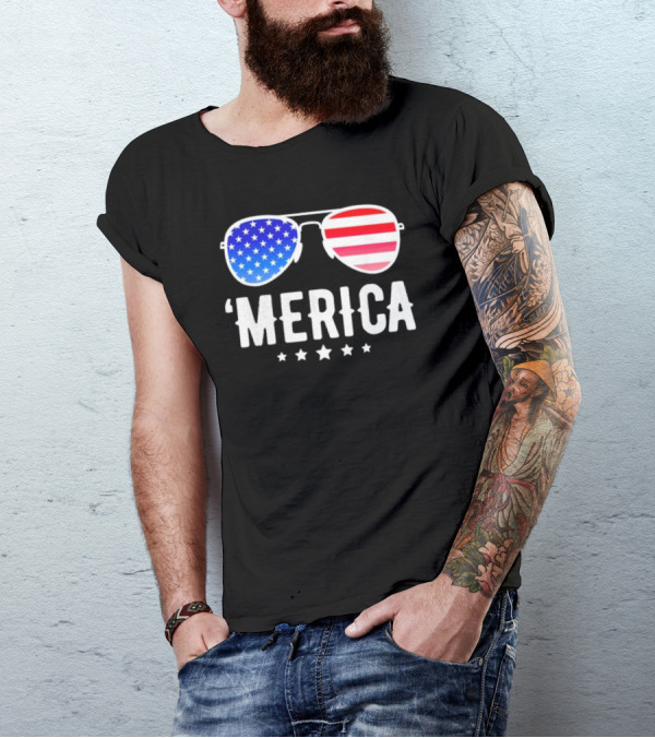 'Merica American Flag Sunglasses 4th July Patriotic Boys Fourth T-Shirt