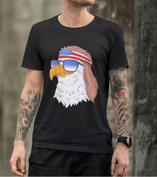 American Bald Eagle Mullet USA Flag Headband 4th Of July Patriotic T-Shirt