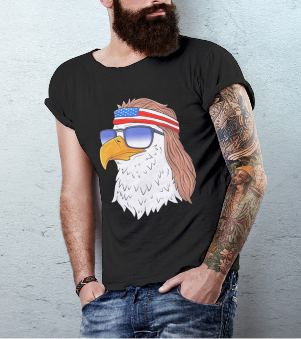 American Bald Eagle Mullet USA Flag Headband 4th Of July Patriotic T-Shirt