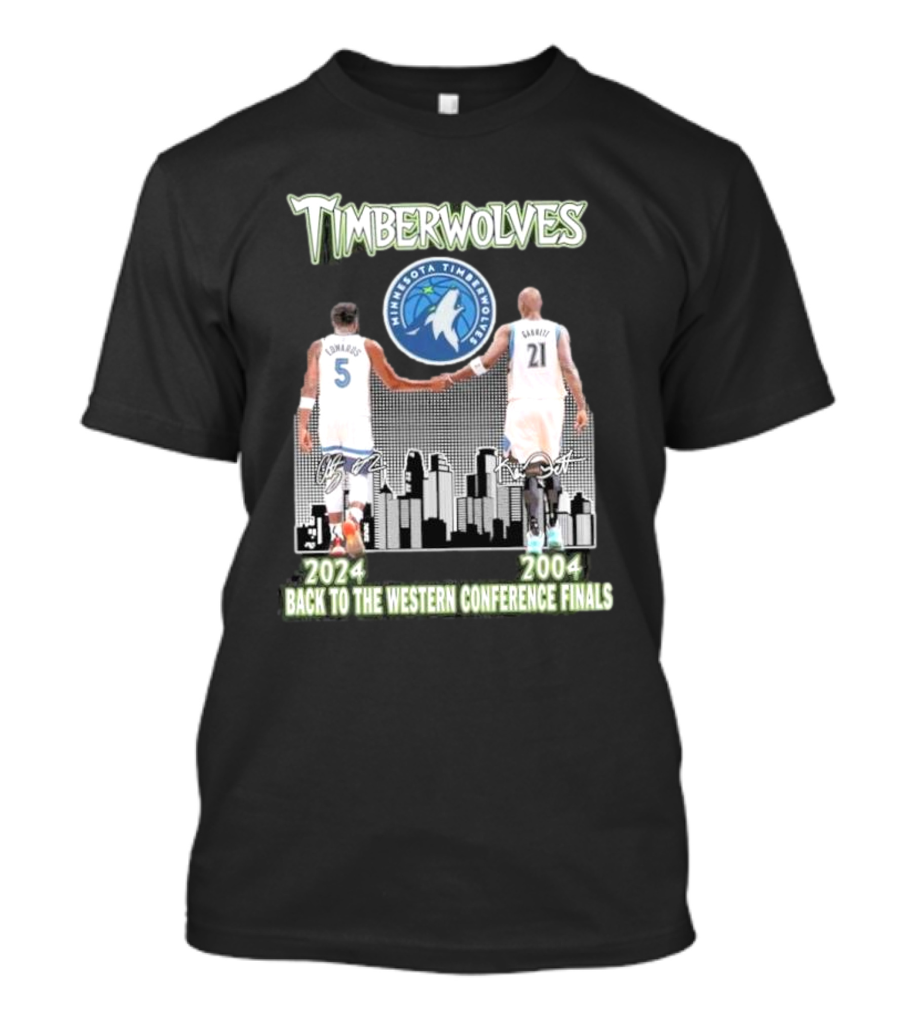 Timberwolves 2024 2004 Back To The Western Conference Finals Minnesota Skyline Signatures T-Shirt