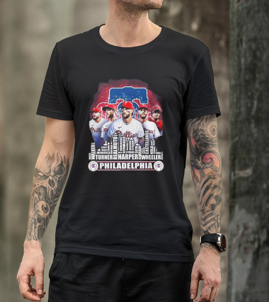 Philadelphia Phillies Harper Realmuto Turner Castellanos Wheeler 2024 City Skyline T-Shirt