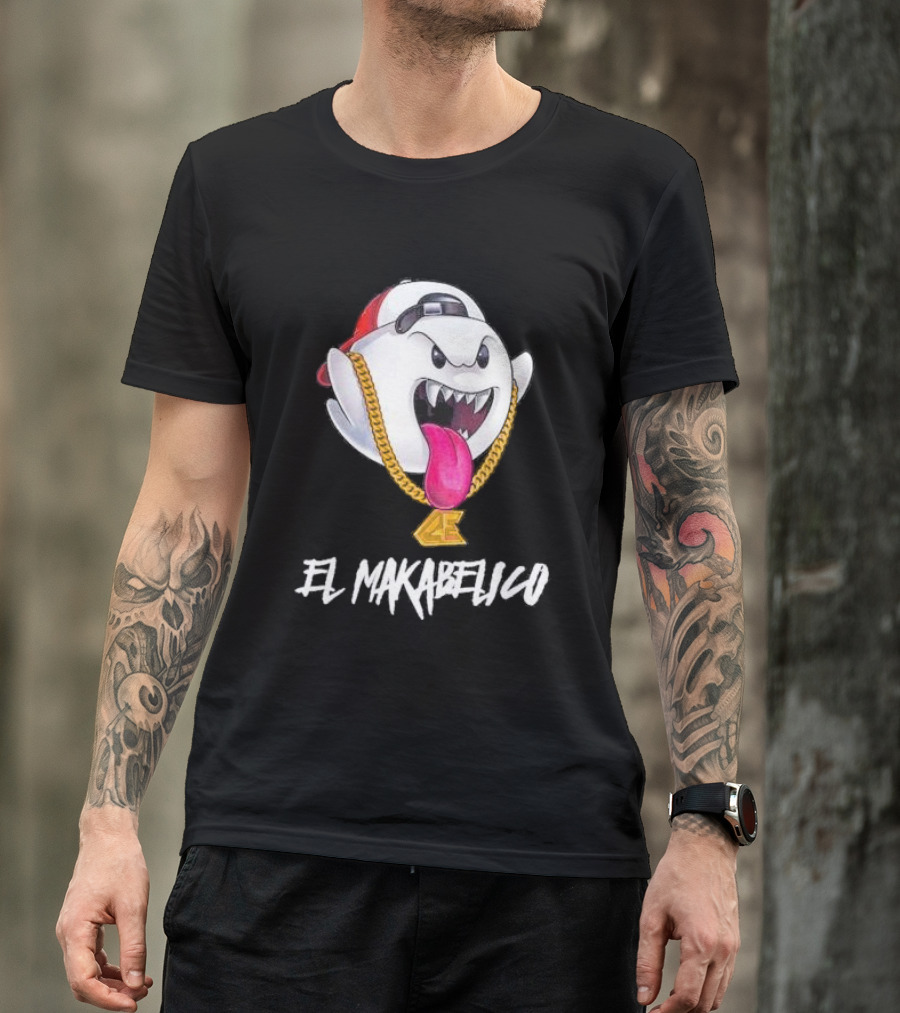 El Makabelico MB Ghost Cartoon-Inspired Design With Golden Chain T-Shirt