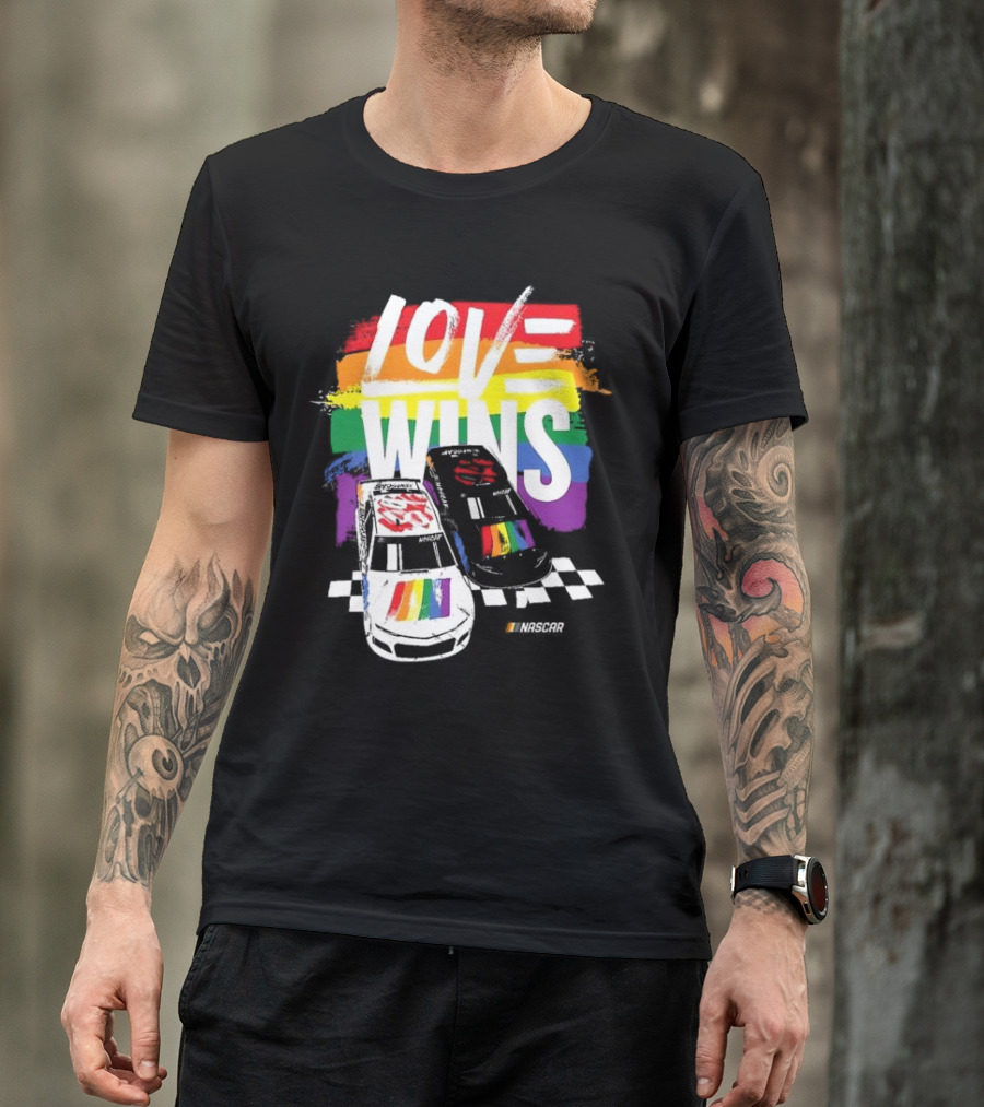 NASCAR Love Wins 2024 Checkered Flag Sports Black Rainbow Pride T-Shirt