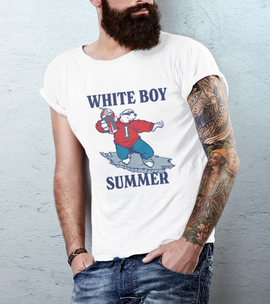 White Boy Summer Polar Bear Surfing With Drink T-Shirt