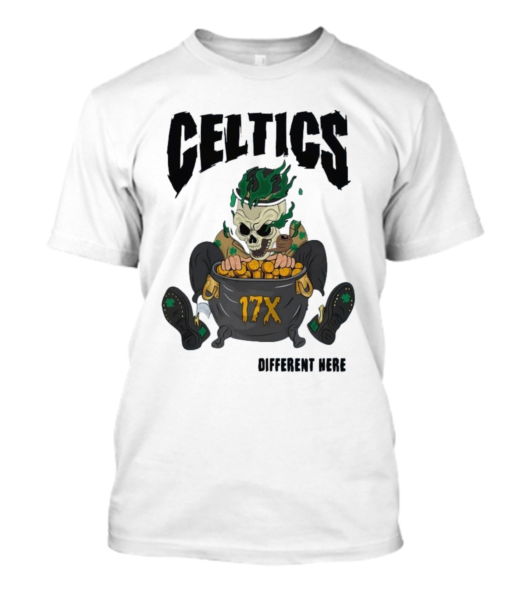 Celtics 17X Gold Skeleton不同 Here T-Shirt