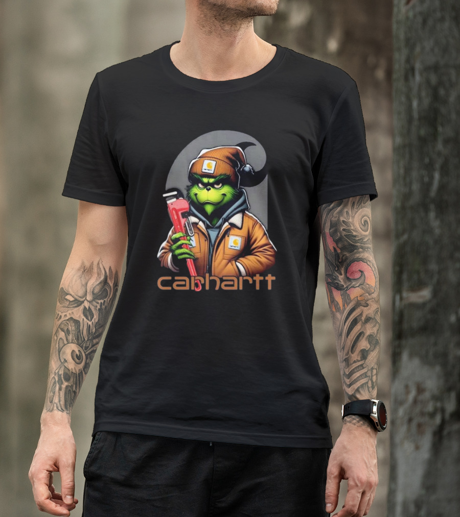 Grinch Carhartt Mechanic Holding Wrench T-Shirt