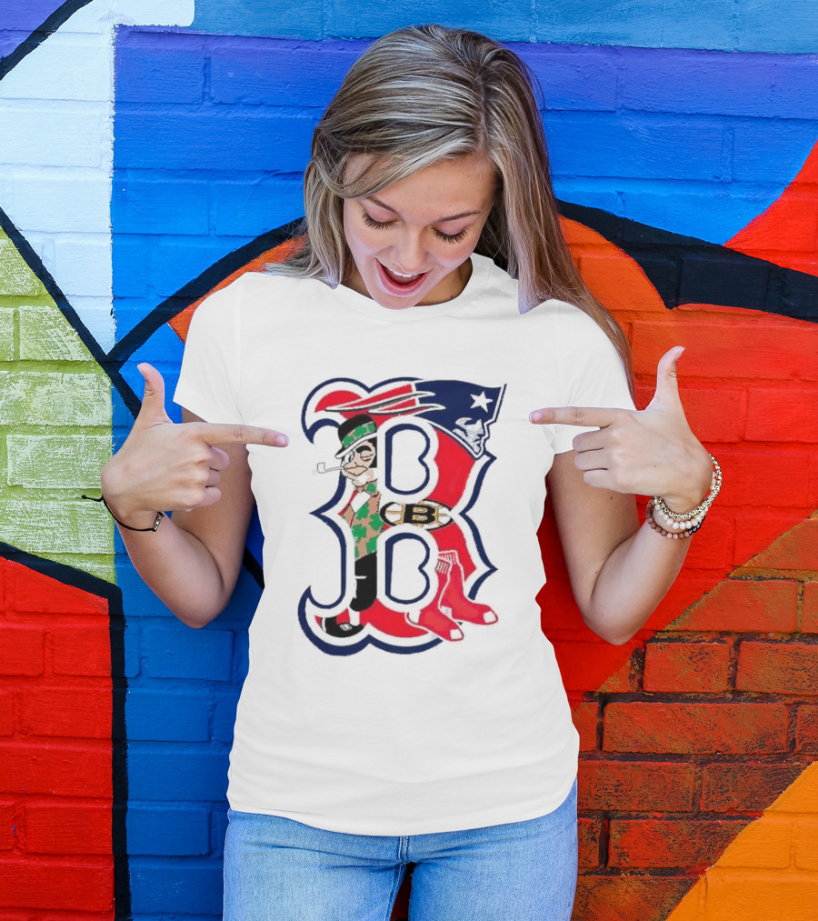 Boston Red Sox B Mashup With Patriots Bruins Celtics Symbols T-Shirt