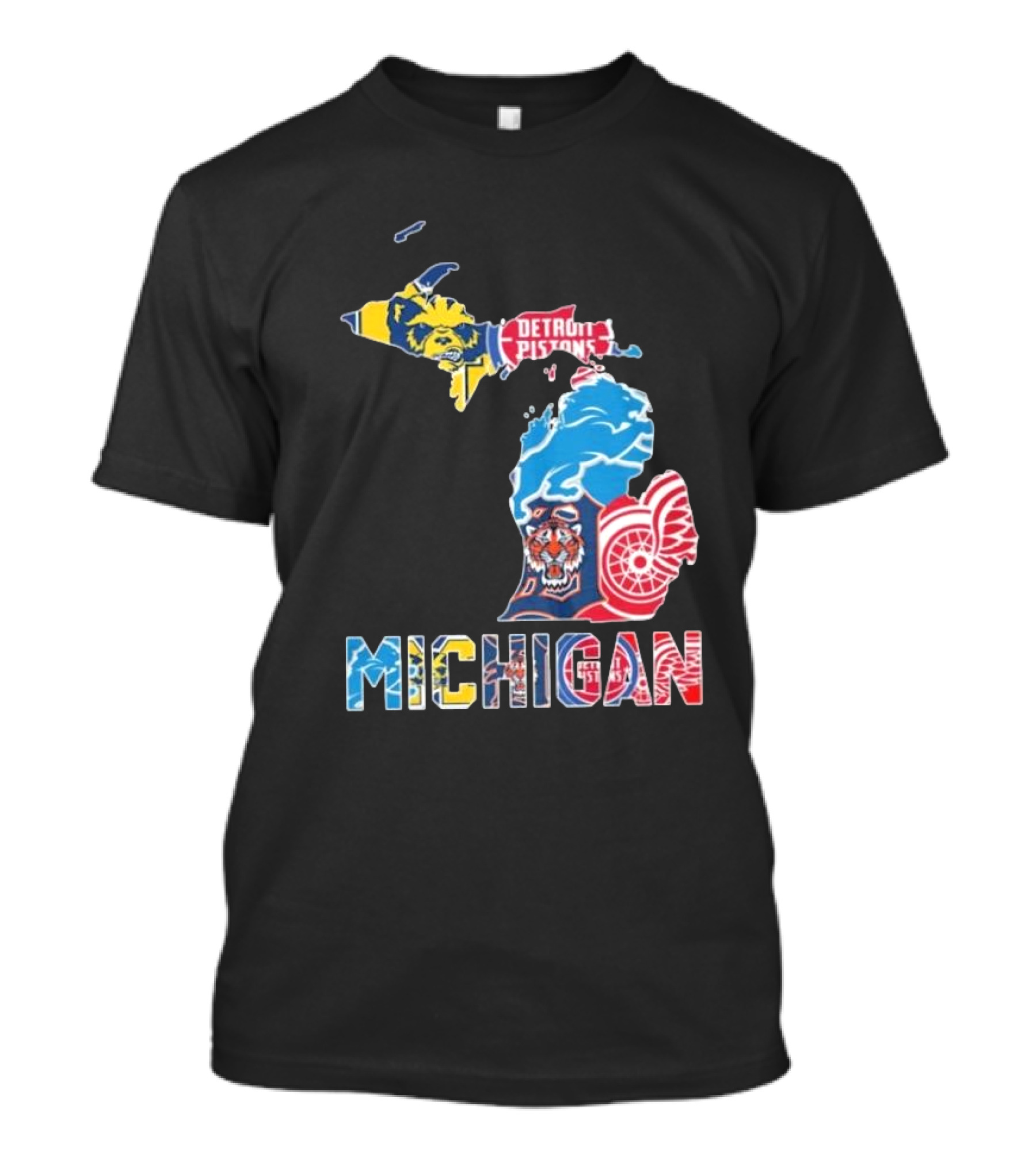 Michigan Wolverines Detroit Tigers Lions Pistons Red Wings Map T-Shirt