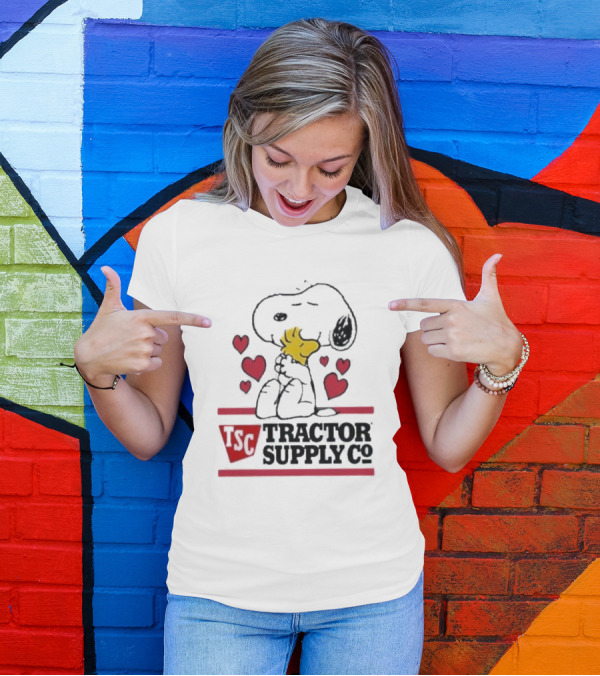 Snoopy Woodstock Hearts Tractor Supply Co Logo With TSC Emblem T-Shirt