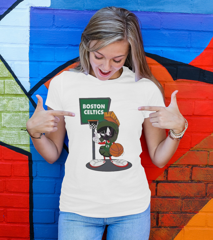 Boston Celtics Looney Tunes Marvin The Martian Basketball Hoop T-Shirt