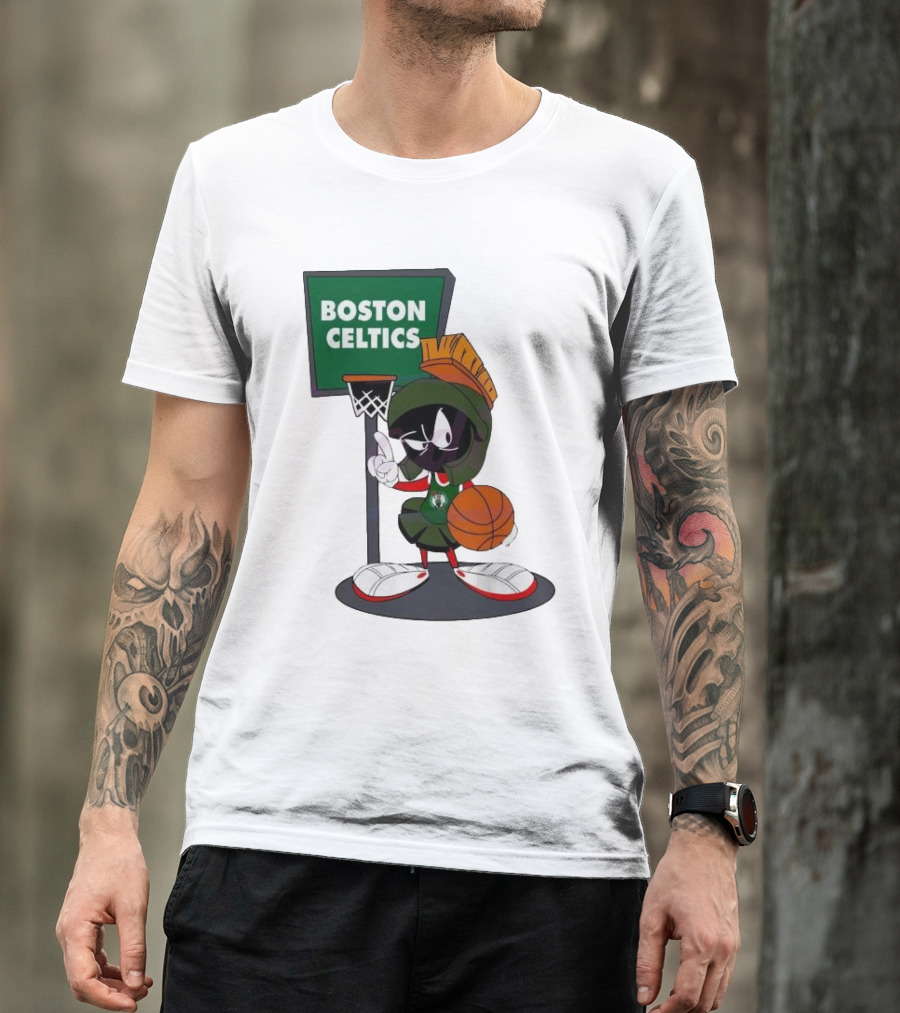 Boston Celtics Looney Tunes Marvin The Martian Basketball Hoop T-Shirt