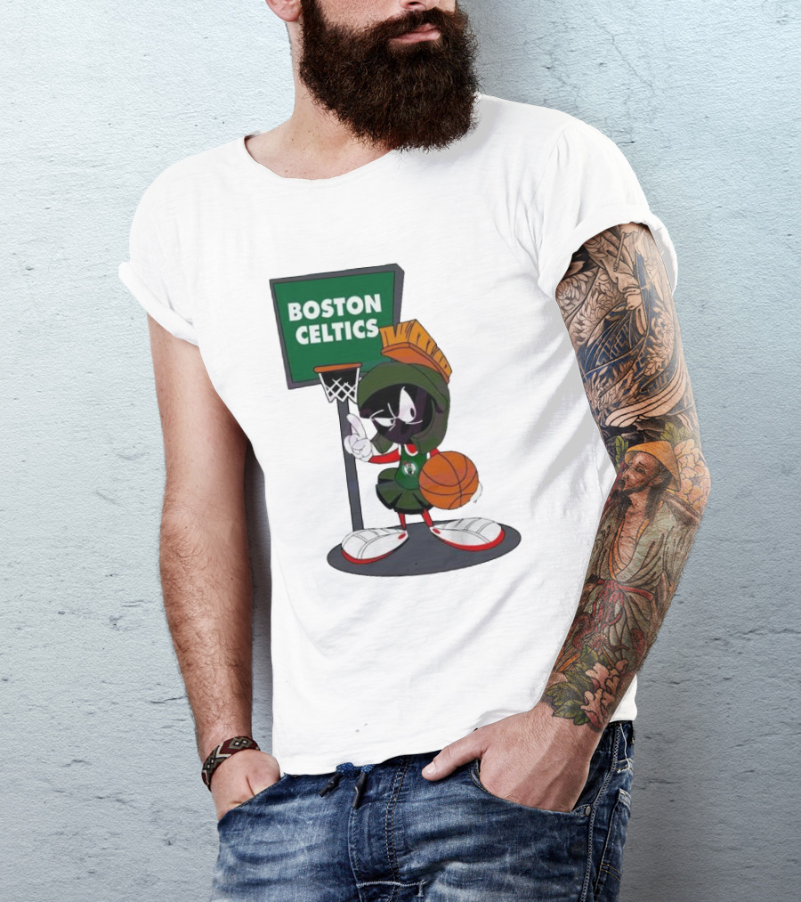 Boston Celtics Looney Tunes Marvin The Martian Basketball Hoop T-Shirt