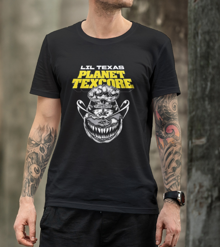 LIL TEXAS PLANET TEXCORE Smiling Skull With Mushroom Cloud And Cowboy Hat T-Shirt