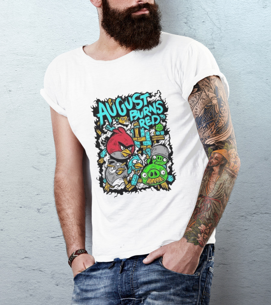 August Burns Red Angry Birds Throwback Collage With Pigs And Birds T-Shirt