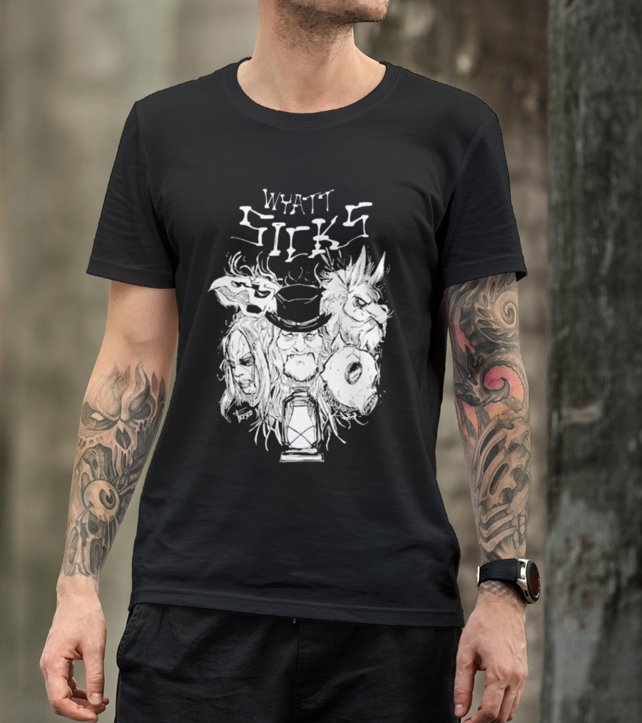Wyatt Sicks Lantern And Masked Figures T-Shirt