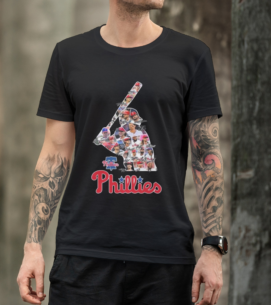 Phillies Baseball Icons Collage With Player Signatures T-Shirt