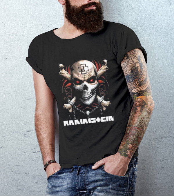 Rammstein Skull Crossbones Red Eyes Chain T-Shirt