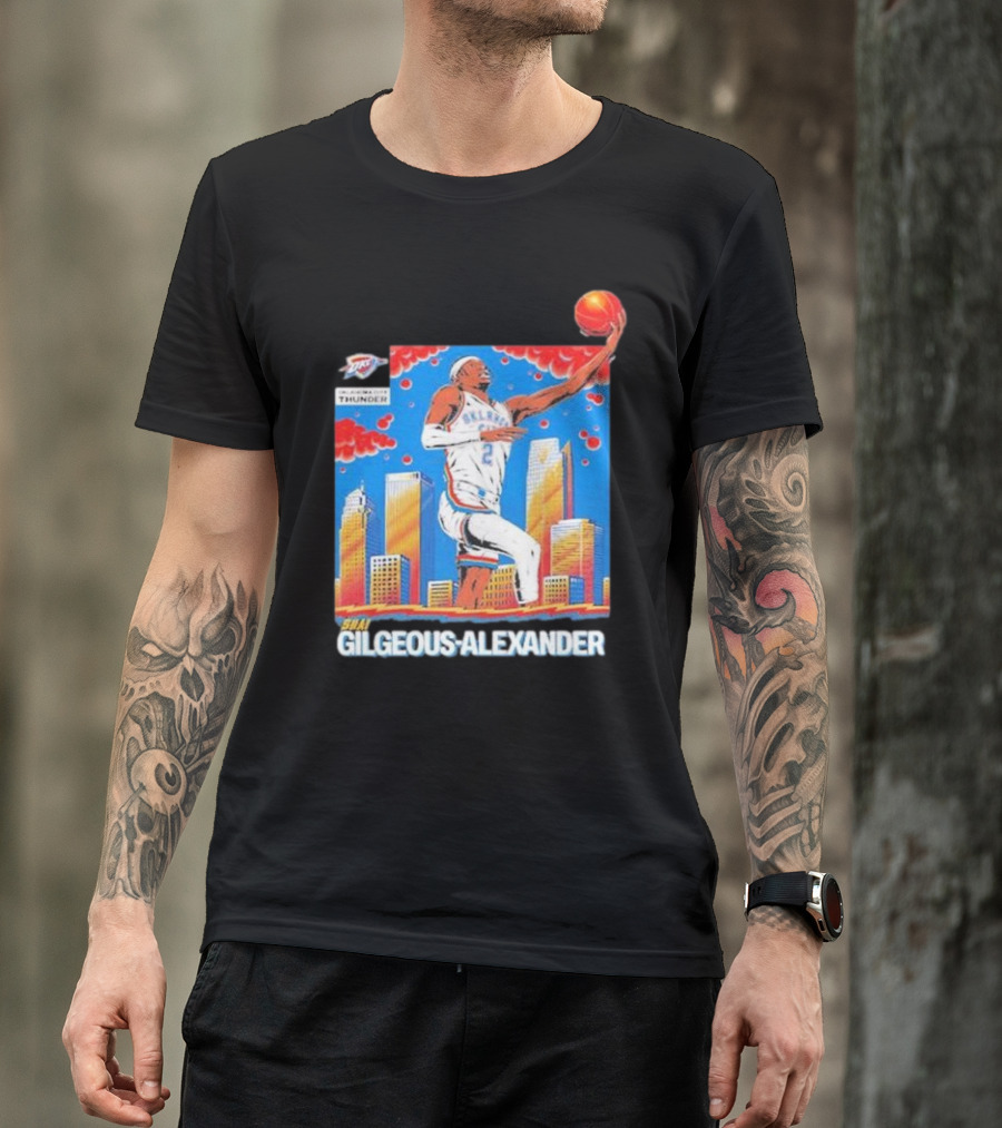 Oklahoma City Thunder Shai Gilgeous-Alexander Skyline Basketball Playoff T-Shirt
