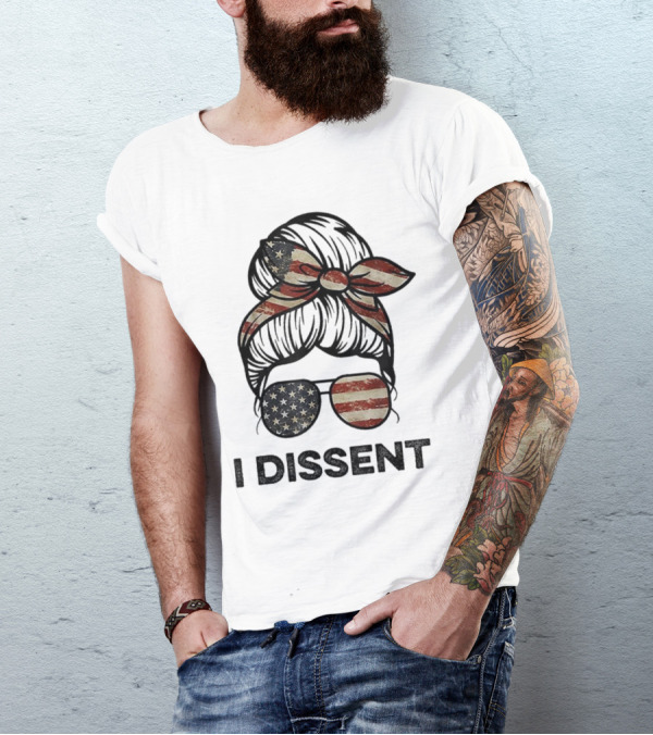 Messy Bun I Dissent USA Flag Vintage Sunglasses Bow T-Shirt