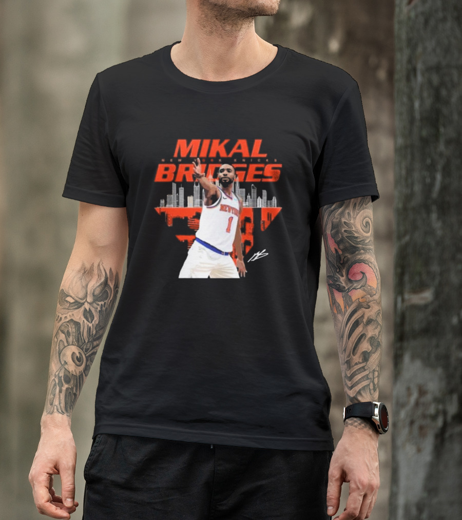 Mikal Bridges New York Knicks Skyline Signature Number 1 T-Shirt