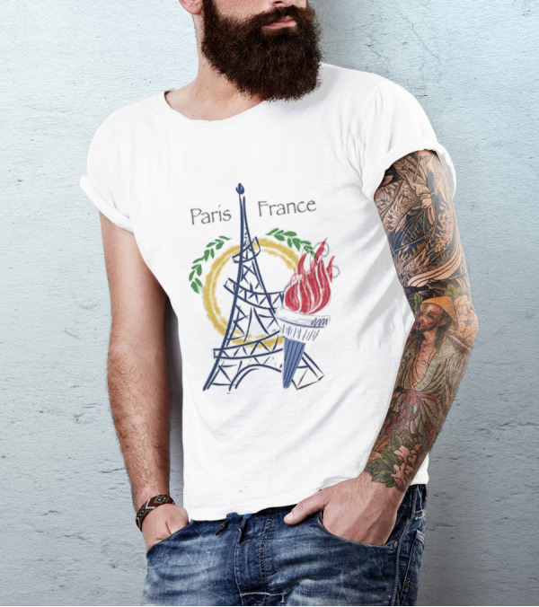 Paris France Eiffel Torch Olympic Laurel Icons T-Shirt