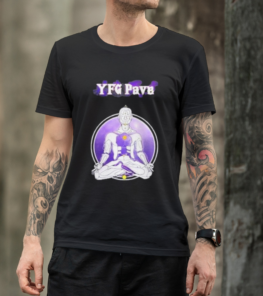 YFG Pave 444 Meditating Robotic Figure Purple Mandala T-Shirt