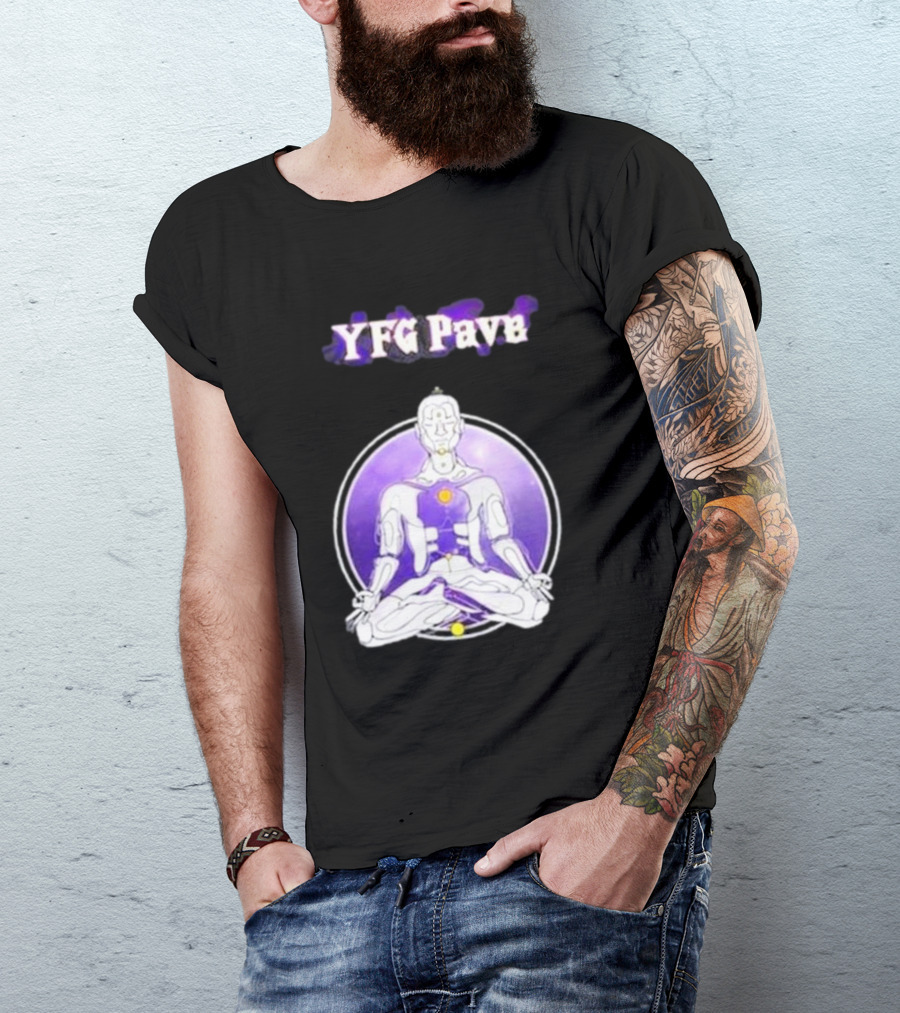 YFG Pave 444 Meditating Robotic Figure Purple Mandala T-Shirt