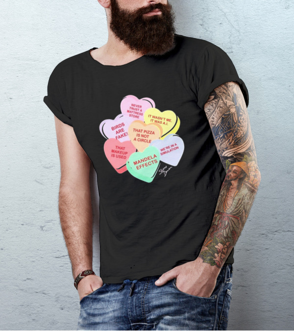 Shane Dawson Conspiracy Hearts Birds Are Fake Mandela Effects Simulation Pizza AI T-Shirt