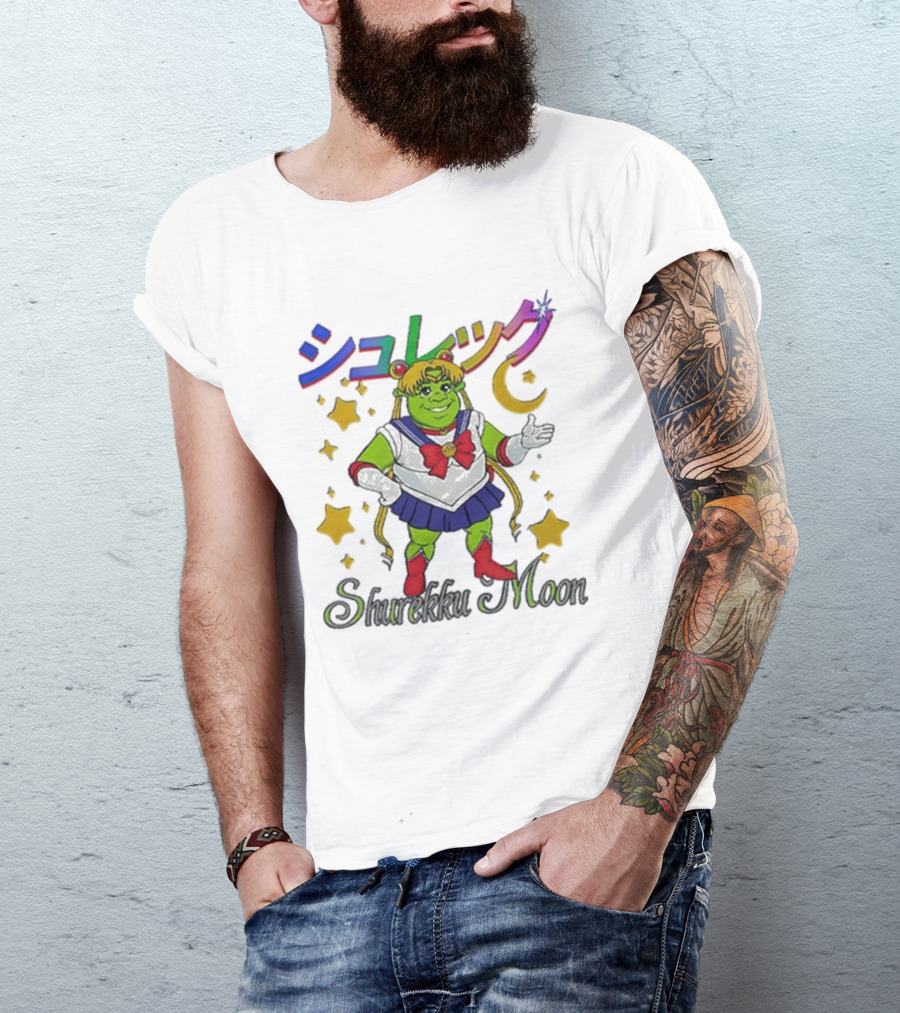 Shurekku Moon Shrek Sailor Moon カラフルな星と月 T-Shirt