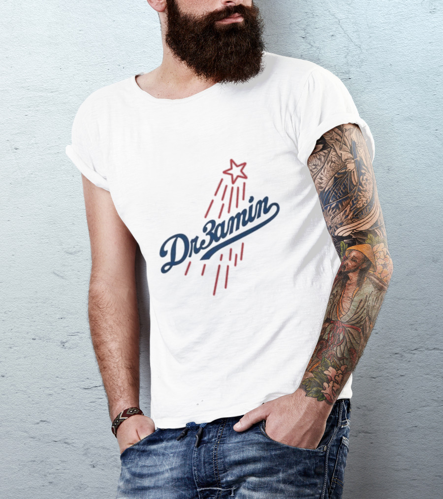 Dr3amin Red Star Streak White Clix Merch LA Star Crew T-Shirt