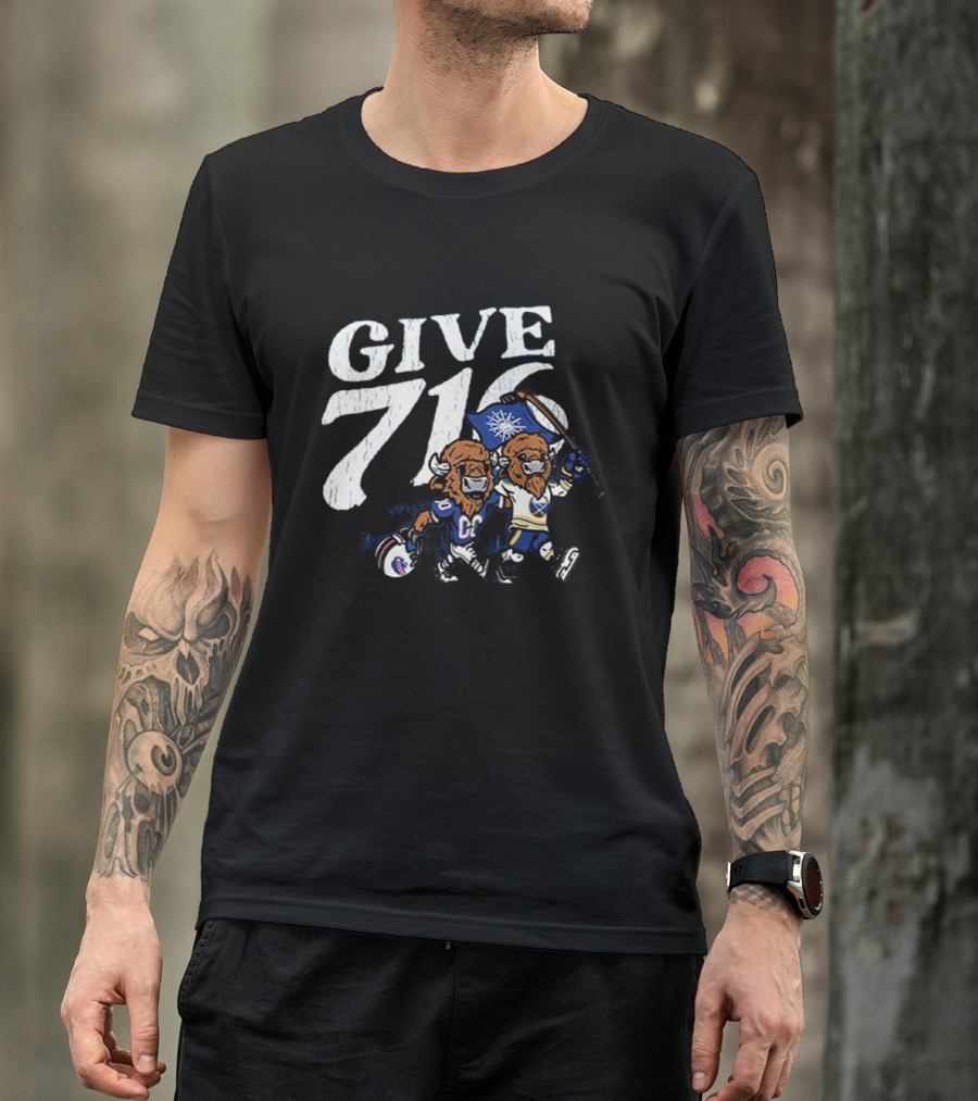 Buffalo Bills Sabres Give 716 Bison Characters Football Hockey Flag T-Shirt