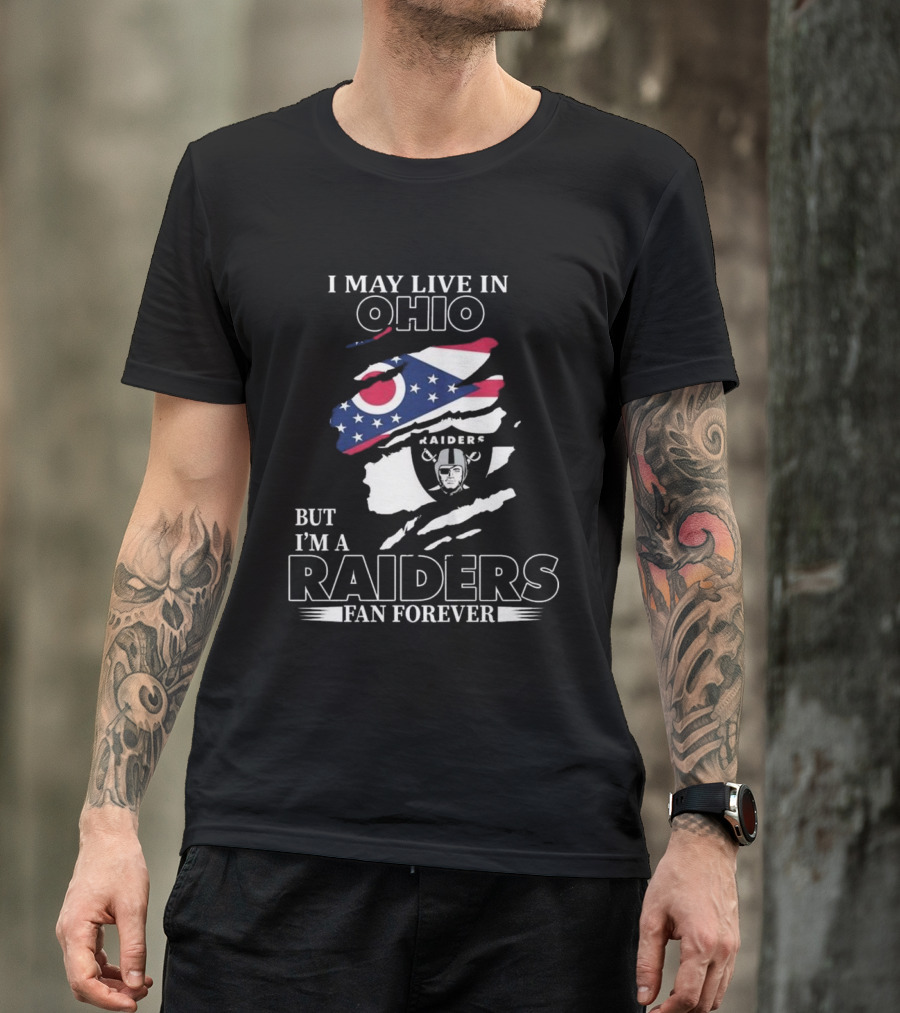Ohio Resident Lifelong Las Vegas Raiders Fan With Ohio Flag And Raiders T-Shirt