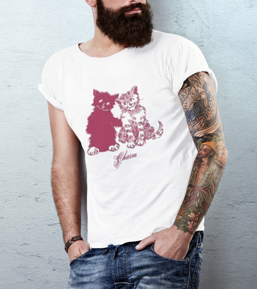 Clairo Charm Pink Cat Friends With Yawn Text T-Shirt