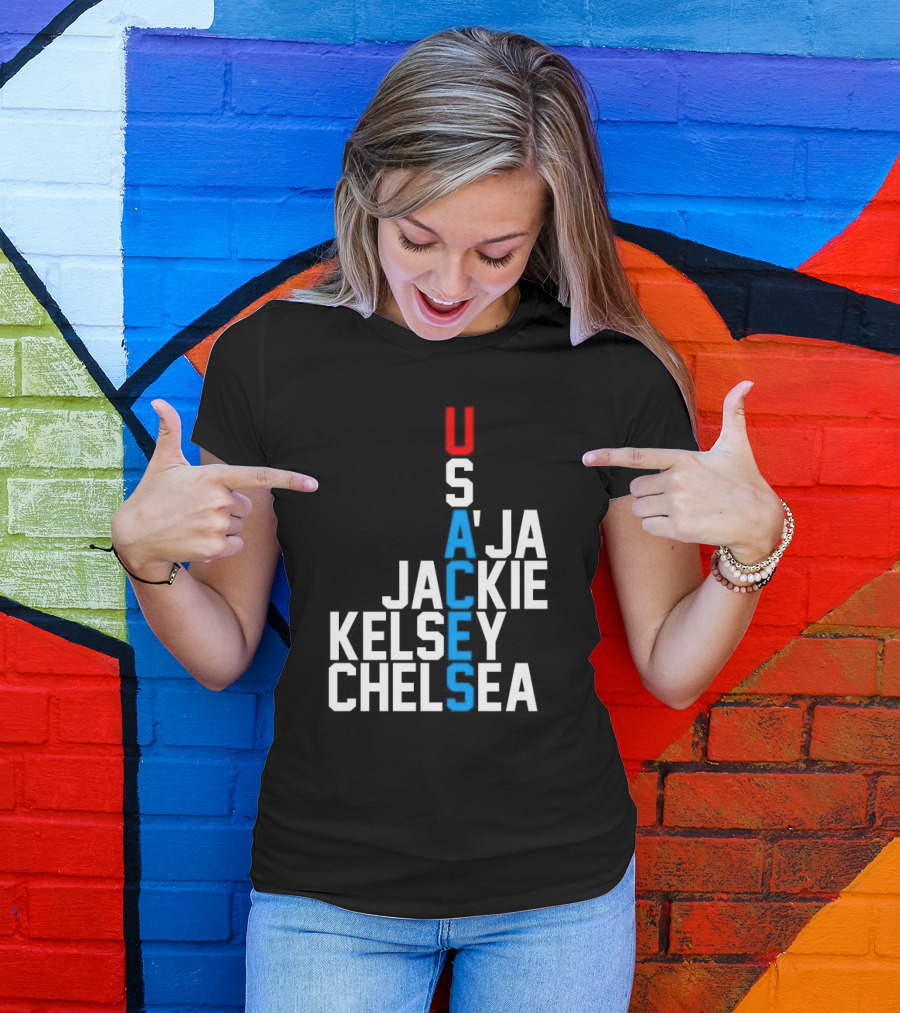 Usaces A’ja Jackie Kelsey Chelsea Team Names Vertical Arrangement T-Shirt