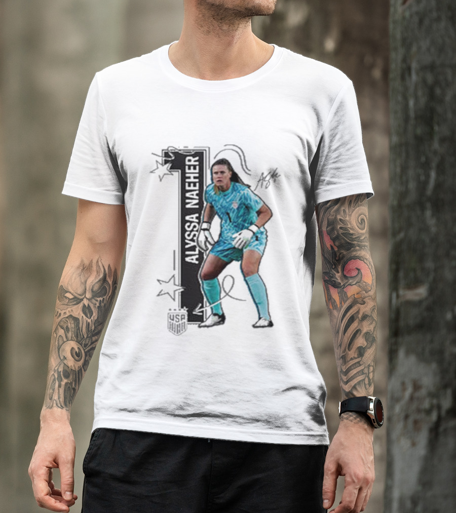USWNT Alyssa Naeher Number One Star Keeper Signature T-Shirt