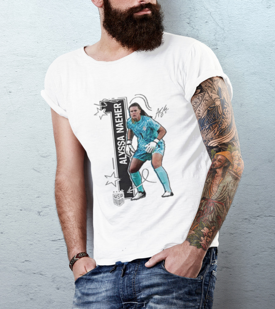 USWNT Alyssa Naeher Number One Star Keeper Signature T-Shirt