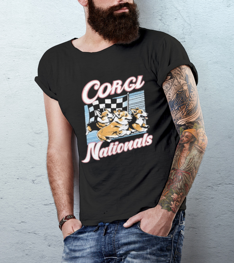 Corgi Nationals Racing Dogs With Checkered Flag T-Shirt