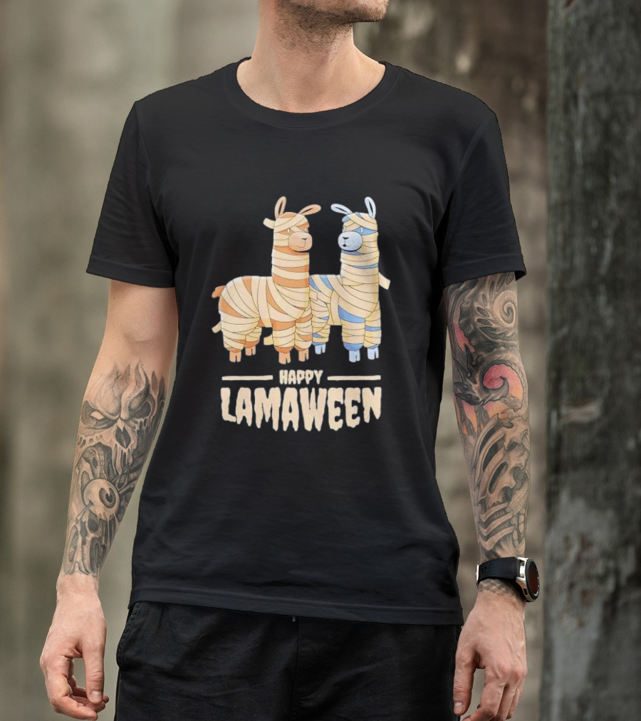 Happy Lamaween Funny Llama Halloween Mummies T-Shirt