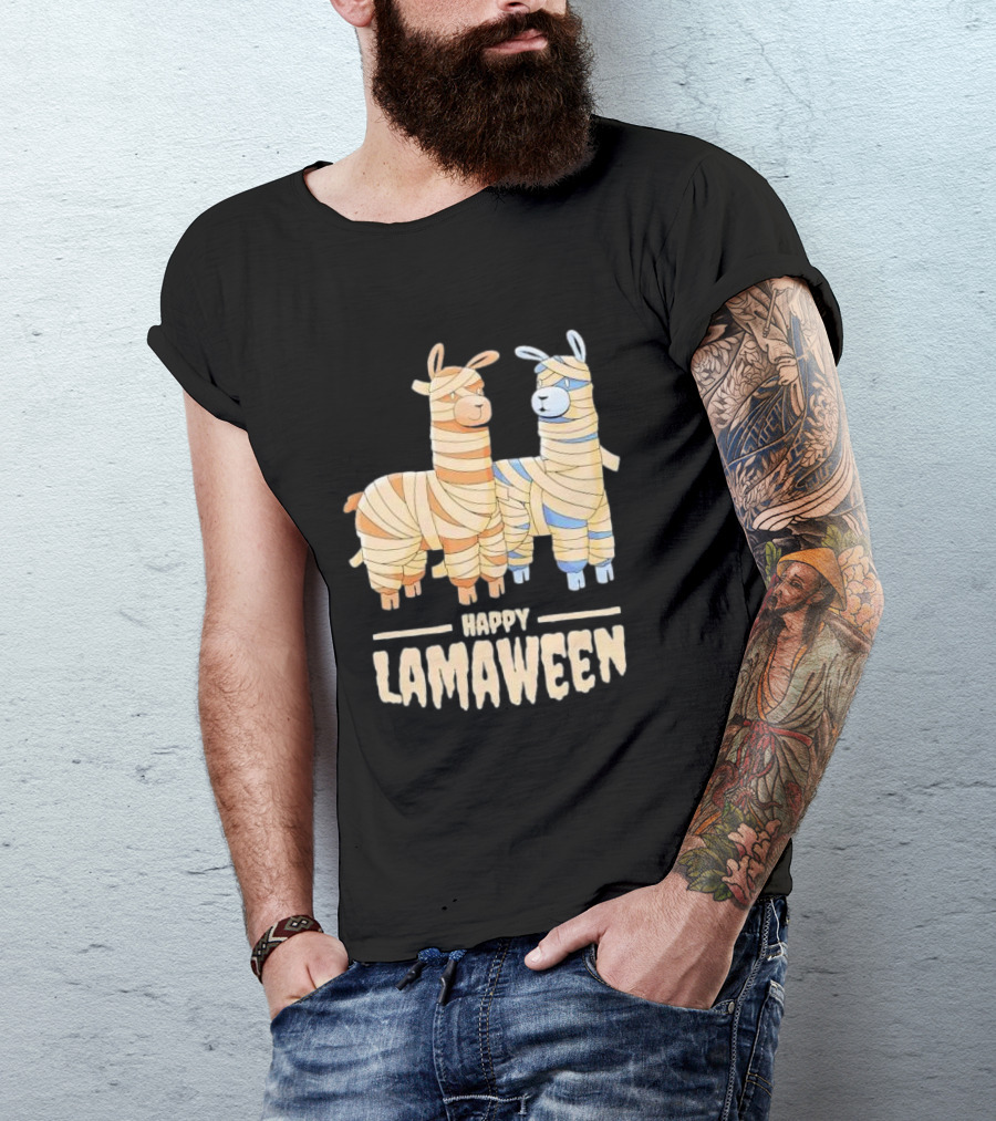 Happy Lamaween Funny Llama Halloween Mummies T-Shirt