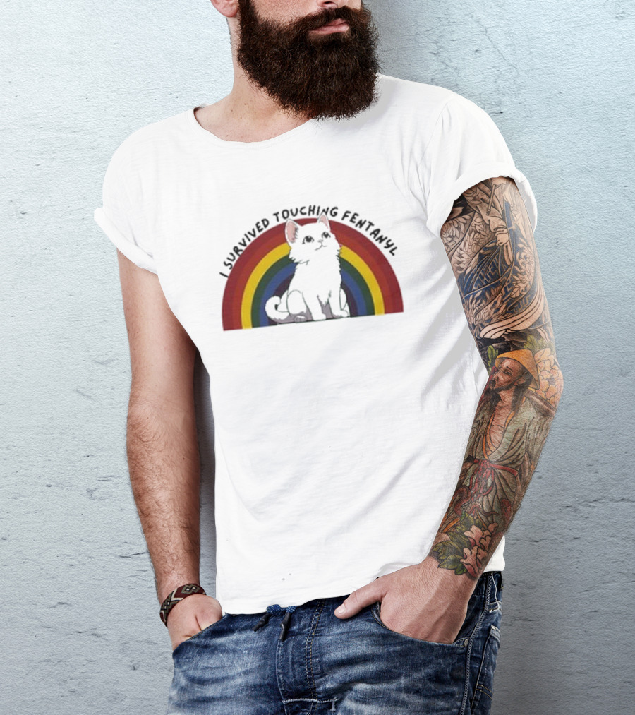 Naomi I Survived Touching Fentanyl Rainbow Cat T-Shirt
